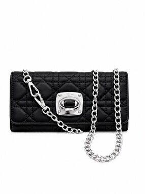 Christian Dior Black ‘Charming Lock’ Cannage Quilted Satin & Lambskin Wallet